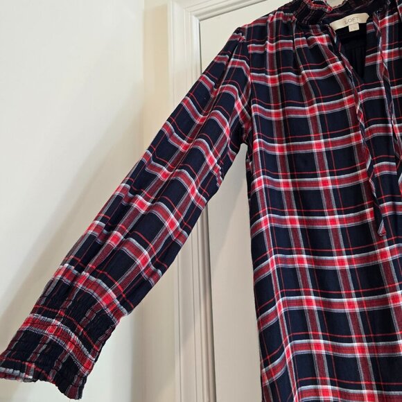 Loft Plaid Smocked Shirtdress - Forever Navy - Picture 7 of 10